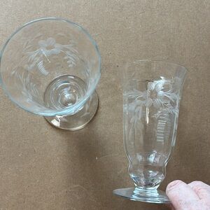 VTG Two parfait crystal glasses with floral etched design